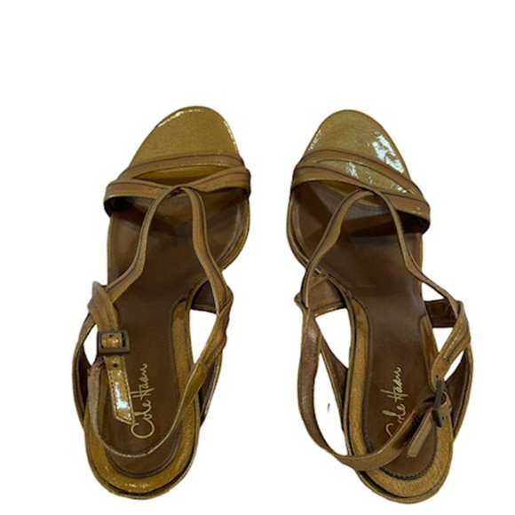 Cole Haan Tiana Bronze/Gold Patent Leather Open Toe Strappy Slingbacks Sz 9.5 - Picture 6 of 8